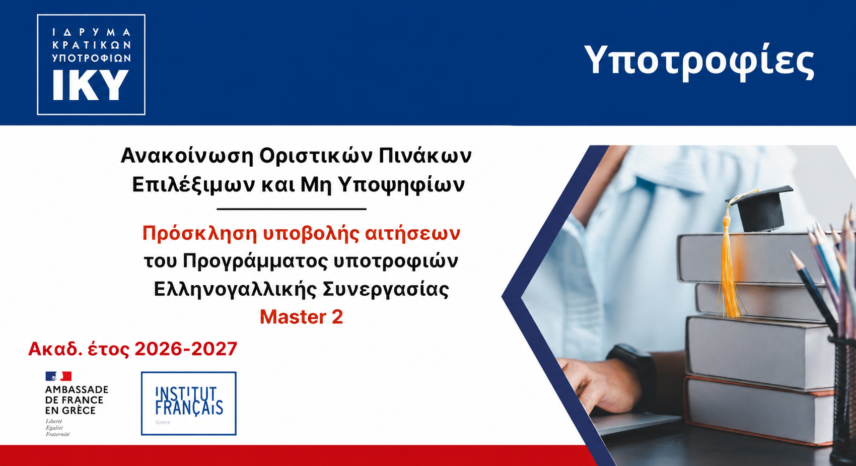 Υποτροφίες για Master 2 στη Γαλλία: Οι οριστικοί πίνακες υποψηφίων για το 2026-2027