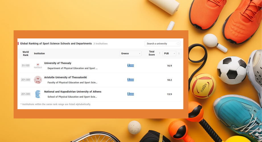 Στα 300 κορυφαία παγκοσμίως τα ΤΕΦΑΑ των Ελληνικών Πανεπιστημίων