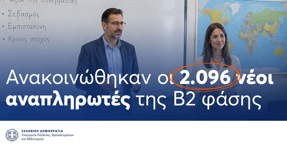 Προσλήψεις αναπληρωτών 2026-2027: 2.096 εκπαιδευτικοί και μέλη ΕΕΠ-ΕΒΠ