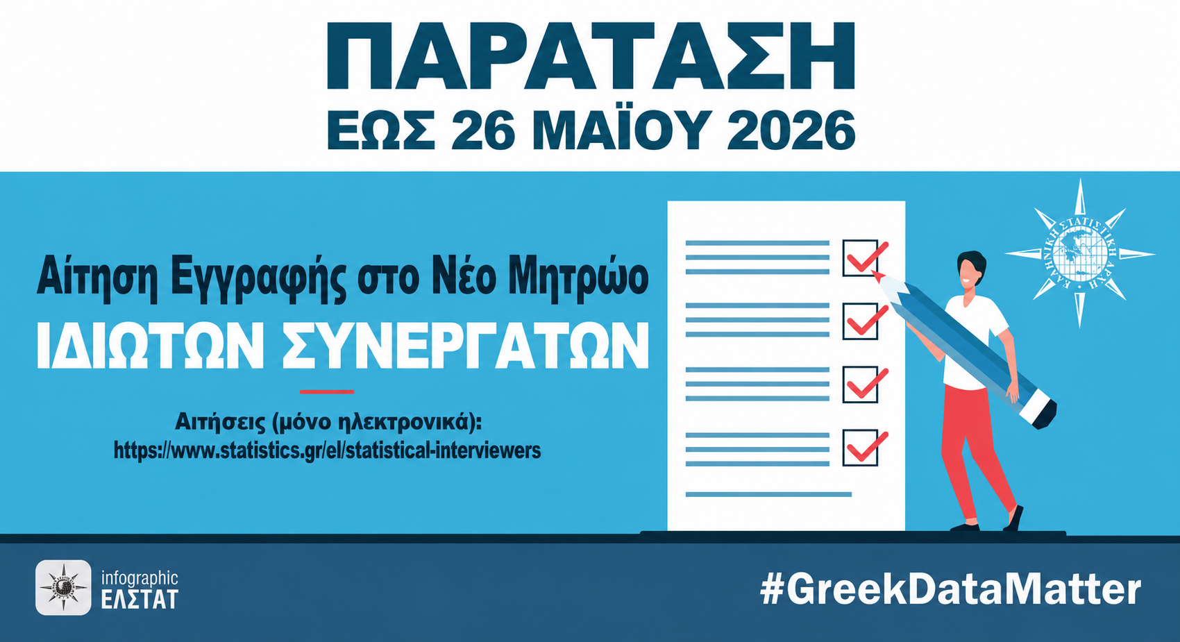Θέσεις Ιδιωτών Συνεργατών στην Ελληνική Στατιστική Αρχή